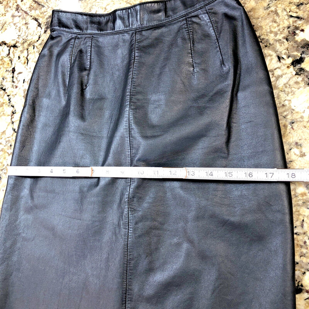 Size 8 I.B. Diffusion Womens Genuine Leather Pencil Skirt Black 1/4 Zip KR - Picture 6 of 16